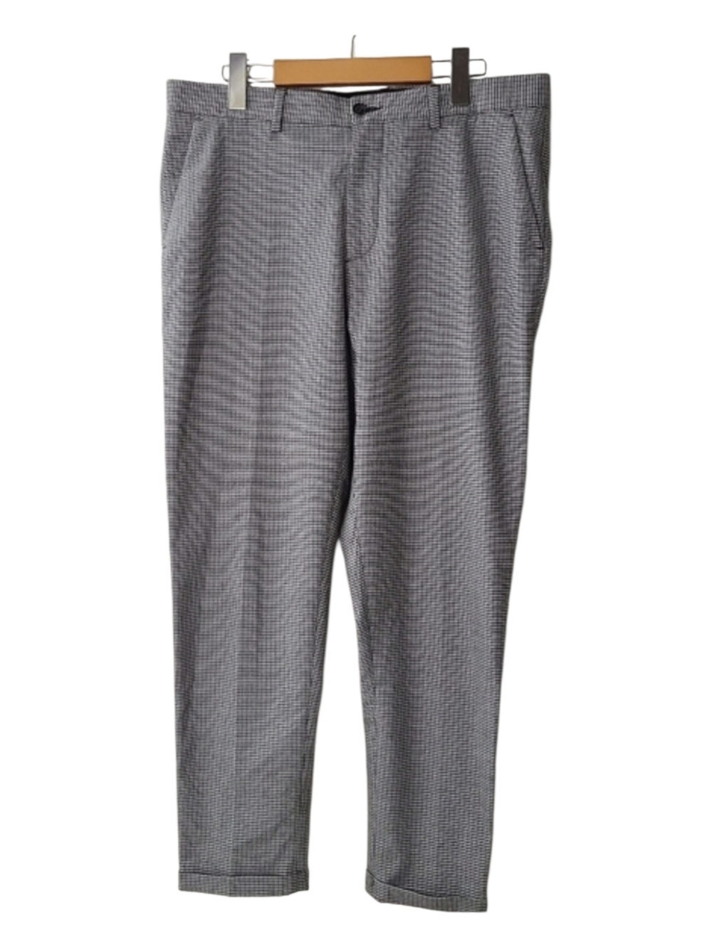 Zara Man Houndstooth Cuffed Trousers Size 32 Slim Fit Gray Dress Pants